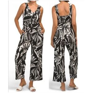 NWOT Tahari Linen Blend‎ Wide Leg Jumpsuit Hawaiian Print Size US 2/UK 6